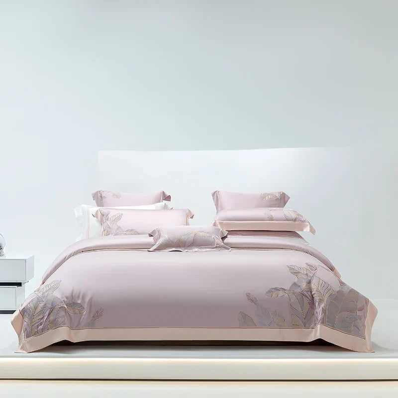 Afralia™ Eucalyptus Lyocell Soft Silky Cool Bedding Set with Leaves Embroidery