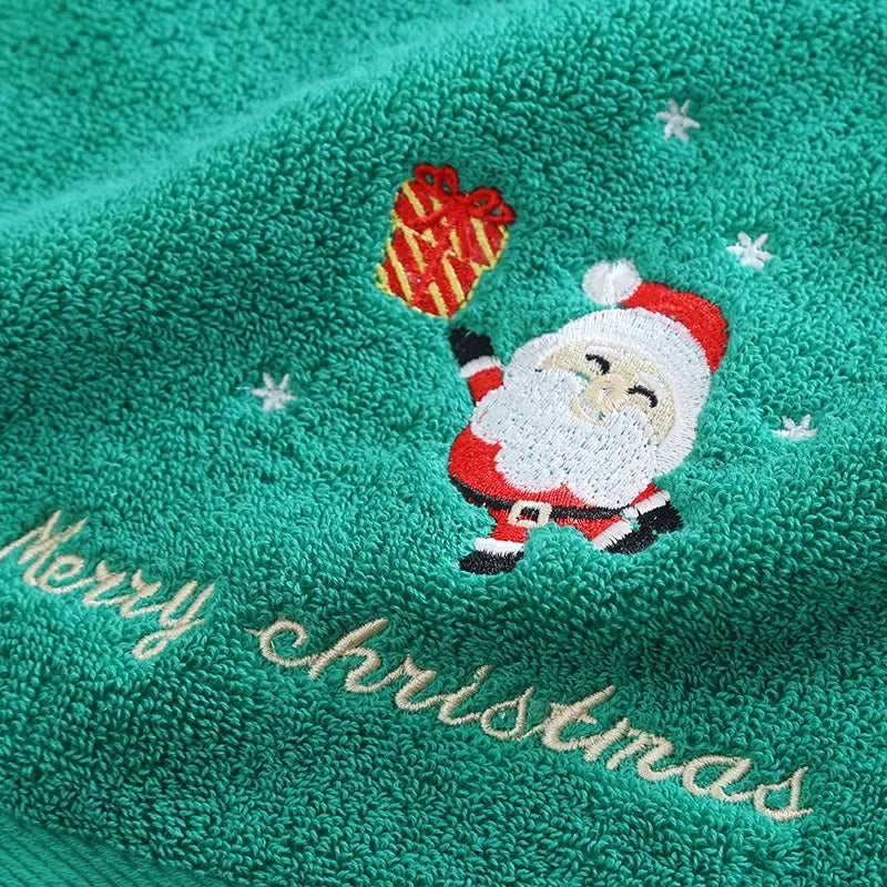 Afralia™ Santa Embroidery Christmas Towel Set, Absorbent Microfiber Coral Fleece Face & Bath Towels