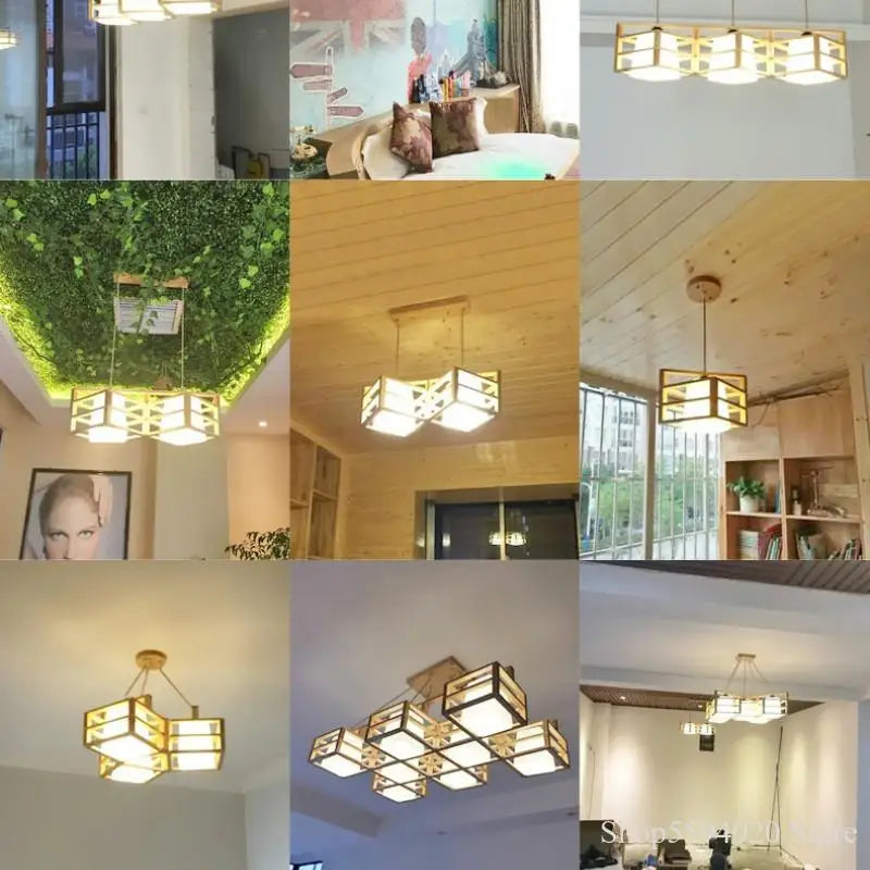 Afralia™ Japanese Wood Tea Room Pendant Light