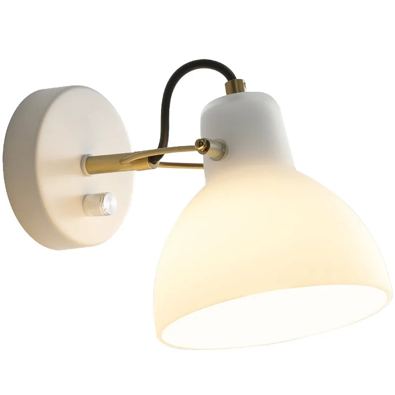 Afralia™ Japanese Style White Glass LED Wall Sconce Adjustable Lighting