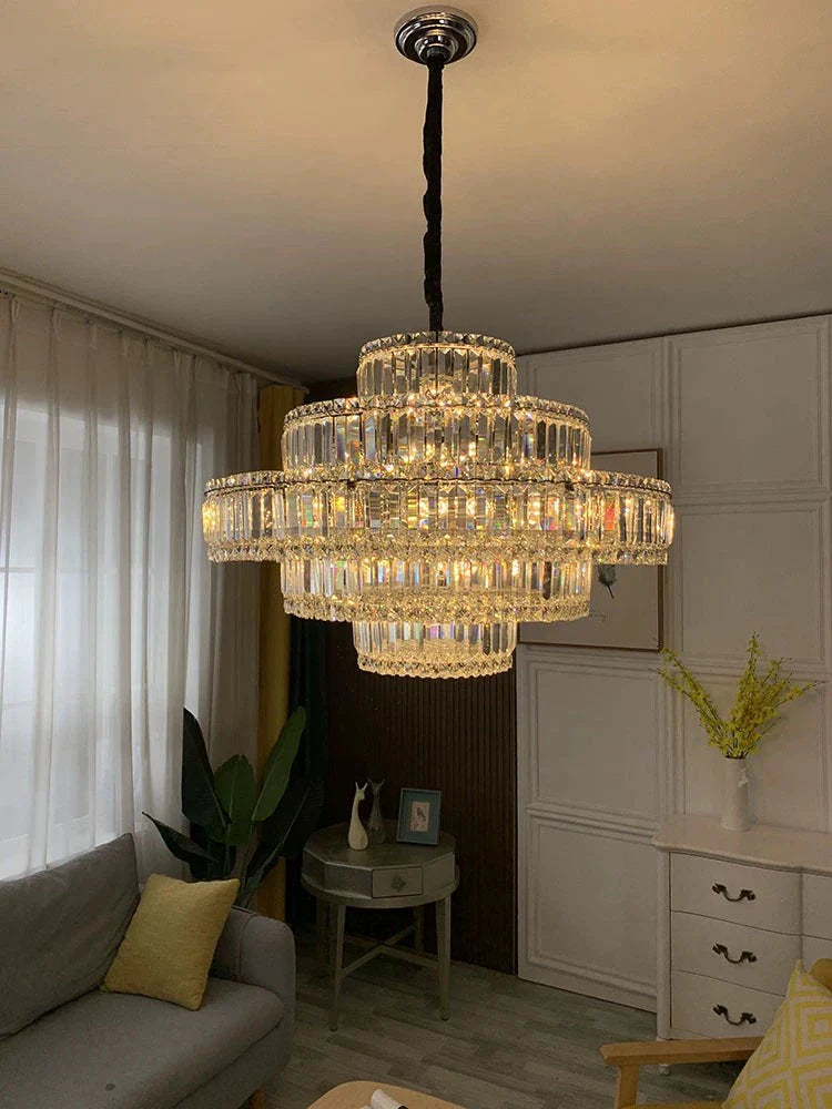 Afralia™ Retro Modern Luxury Large Crystal Chandelier LED Ceiling Hanging Lamps for Living Room