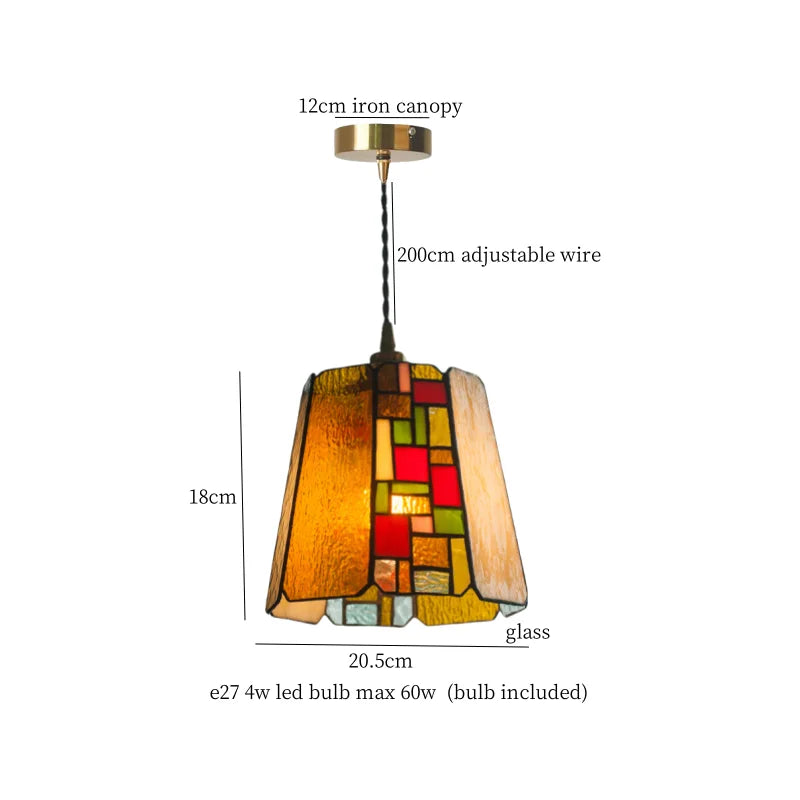 Afralia™ Tiffany Brass Pendent Light Glass LED Cafe Bedroom Living Room Loft Bar