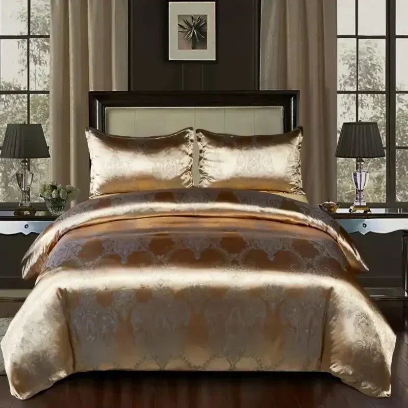 Afralia™ Satin Jacquard Duvet Cover Set King Queen Size Luxury Bedding