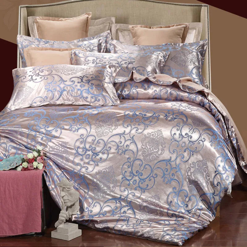 Afralia™ Satin Jacquard Summer Bedding Set - Solid Color Double Bed Duvet Kit