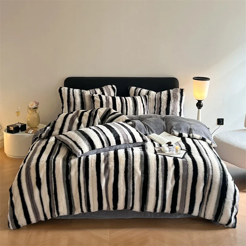 Afralia™ Plush Faux Rabbit Fur Bedding Set for Cozy Nights