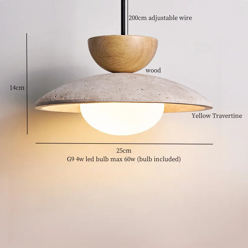 Afralia™ LED Hanging Pendant Light Mid-Century Modern Yellow Travertine Wood Living Room