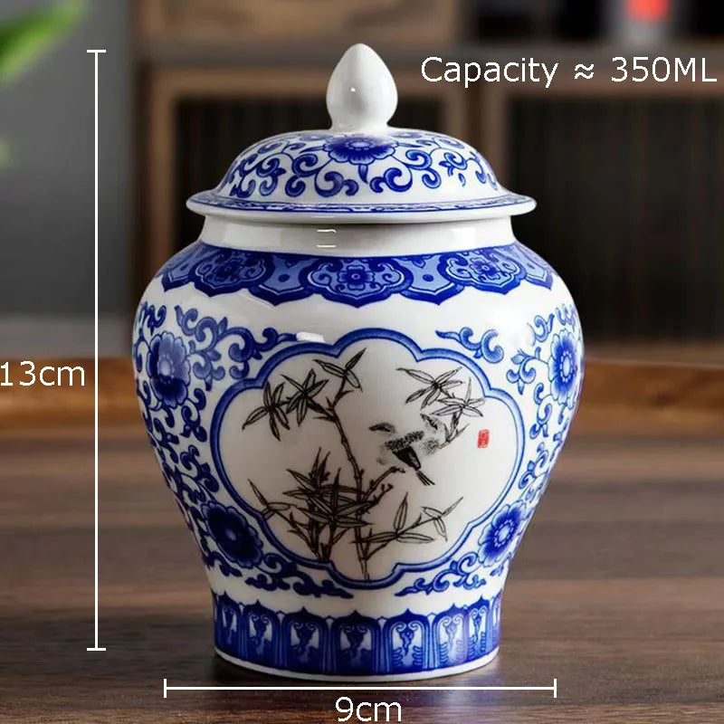 Afralia™ Blue & White Porcelain Tea Canister | Ceramic Sealed Caddy Jar