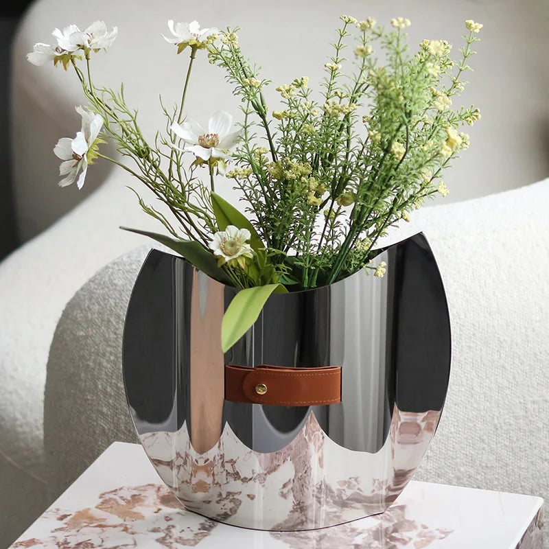Afralia™ Stainless Steel Oval Vase for Home Decor & Flower Arrangement