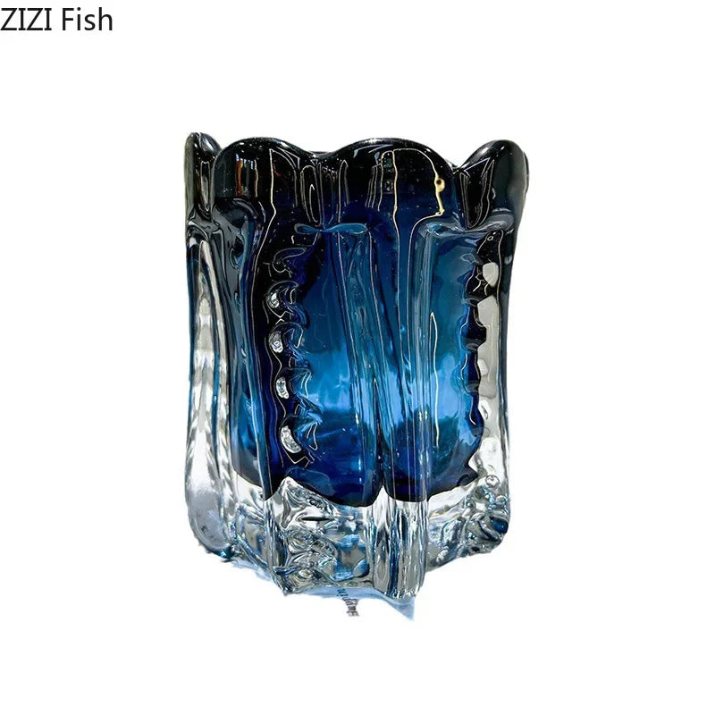 Afralia™ Forest Green Glass Vase Wrinkled Flower Pots Desk Decoration Aesthetic Floral Vases