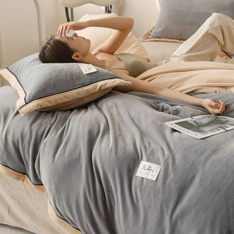 Afralia™ Winter Plush Milk Velvet Duvet Cover, Cozy Solid Warm Quilt for Adult Bedding