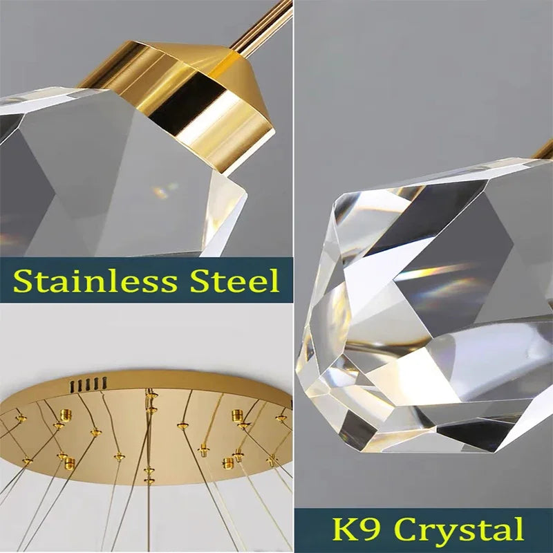 Afralia™ Nordic Crystal Cube Chandelier LED Light for Home Staircase Loft Living Room