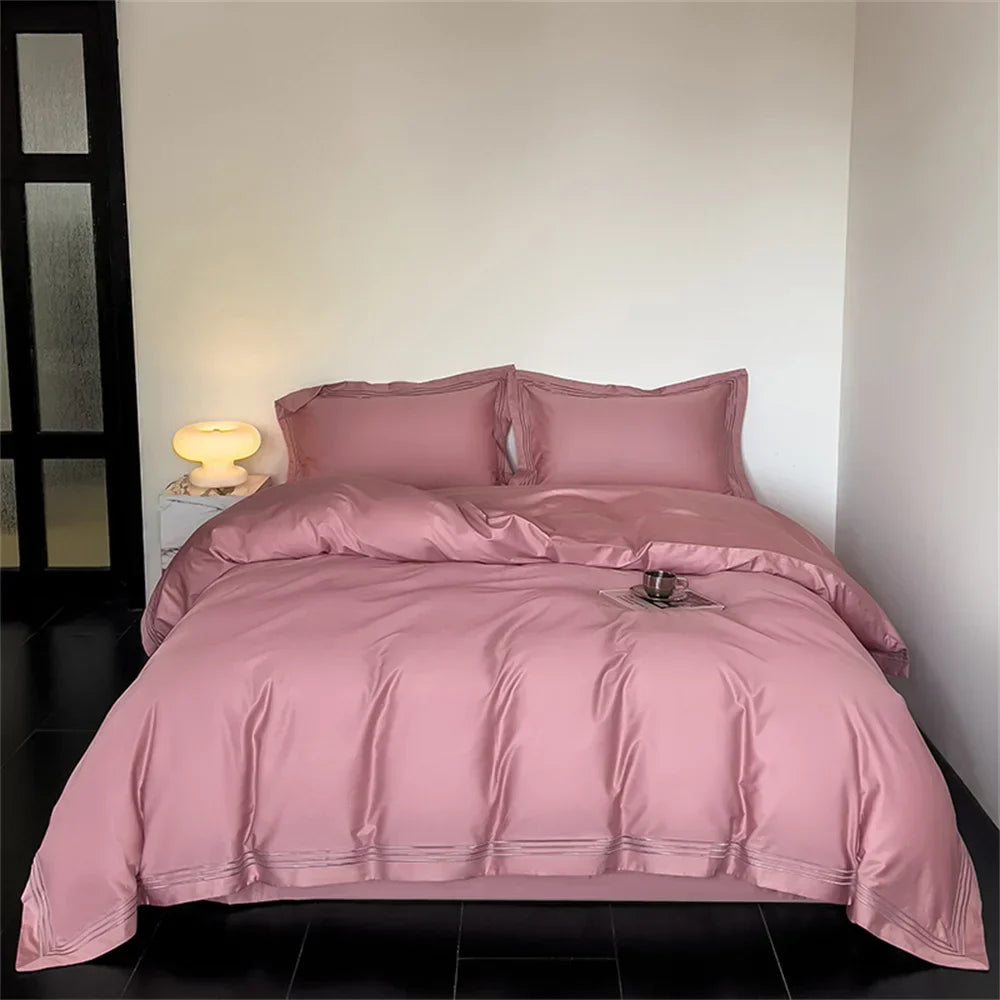Afralia™ 1200TC Embroidered Egyptian Cotton Bedding Set - 4pcs King Queen Solid Sheets