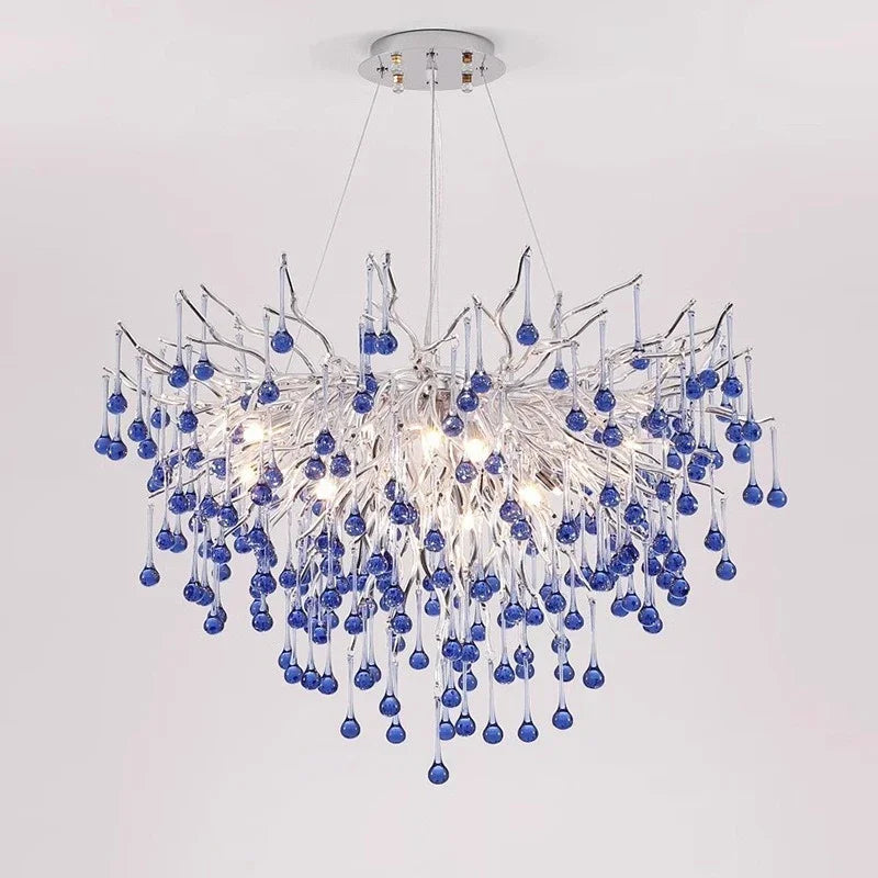 Afralia™ Blue Crystal LED Chandelier: Luxury Classic Pendant Light for Living Room.