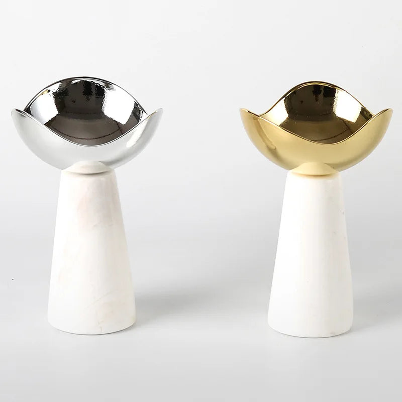 Afralia™ Golden Tray Dessert Bowl Fruit Snack Plate Home Decor Storage Container