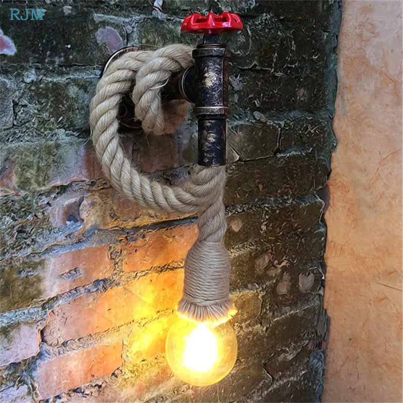 Afralia™ Loft Style Industrial Hemp Rope Wall Lamps for Gallery Stairs and Bar