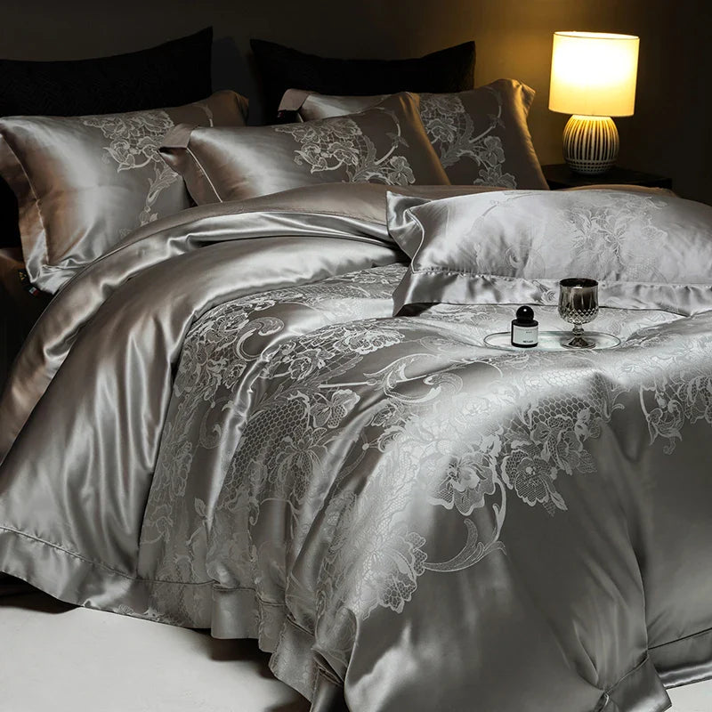 Afralia™ Silk Jacquard Cotton Luxury Bedding Set with Duvet Cover, Sheets & Pillowcases