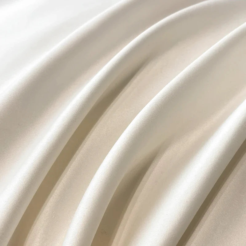 Afralia™ White Gold Embroidery Satin Cotton Bedding Set with Pillowcases & Flat Sheet