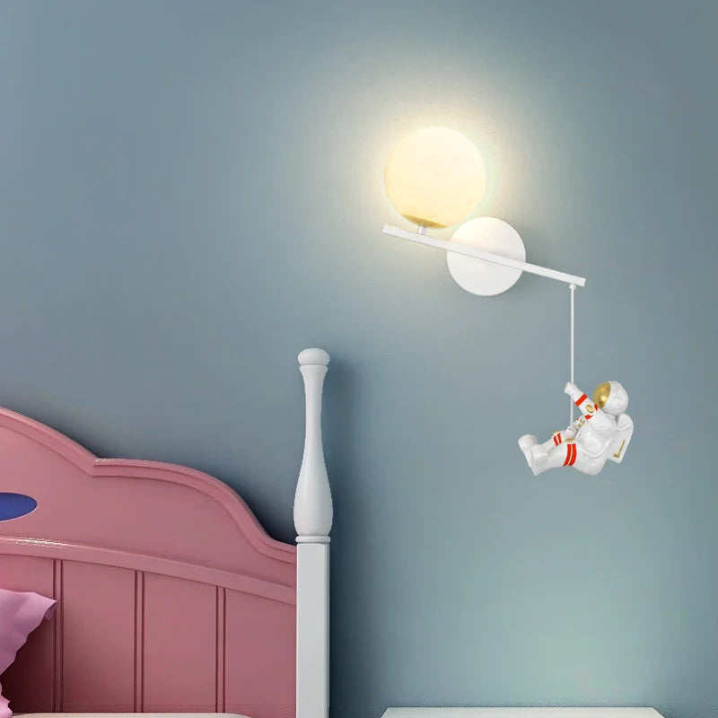 Afralia™ Moon Spaceman Wall Lamp: Creative Kids Space Decor for Bedroom or Nursery