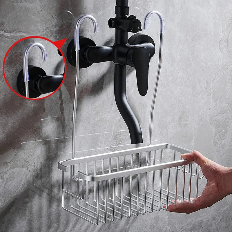 Aluminium Bathroom Shelf with Faucet Hanger by Afralia™ - Shower Shampoo Holder and Storage Organizer