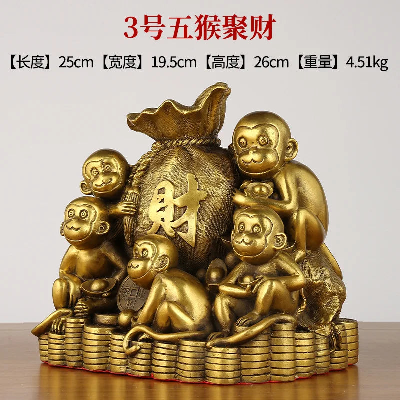 Afralia™ Feng Shui Monkey Copper Ornaments for Wealth Attraction and Prosperity
