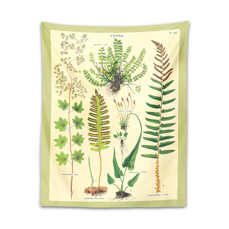 Afralia™ Ferns Tapestry: Botanical Floral Illustration Chart Wall Art - Boho Decor