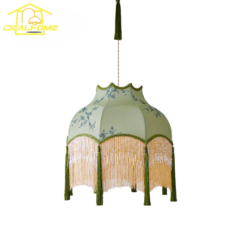 Afralia™ Vintage Copper Fabric Art Pendant Lights LED E27 Gold Lustre for Living Room