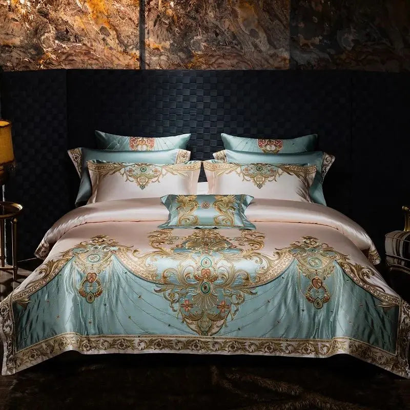 Afralia™ Royal Embroidery Egyptian Cotton Bedding Set with Duvet Cover and Pillowcases