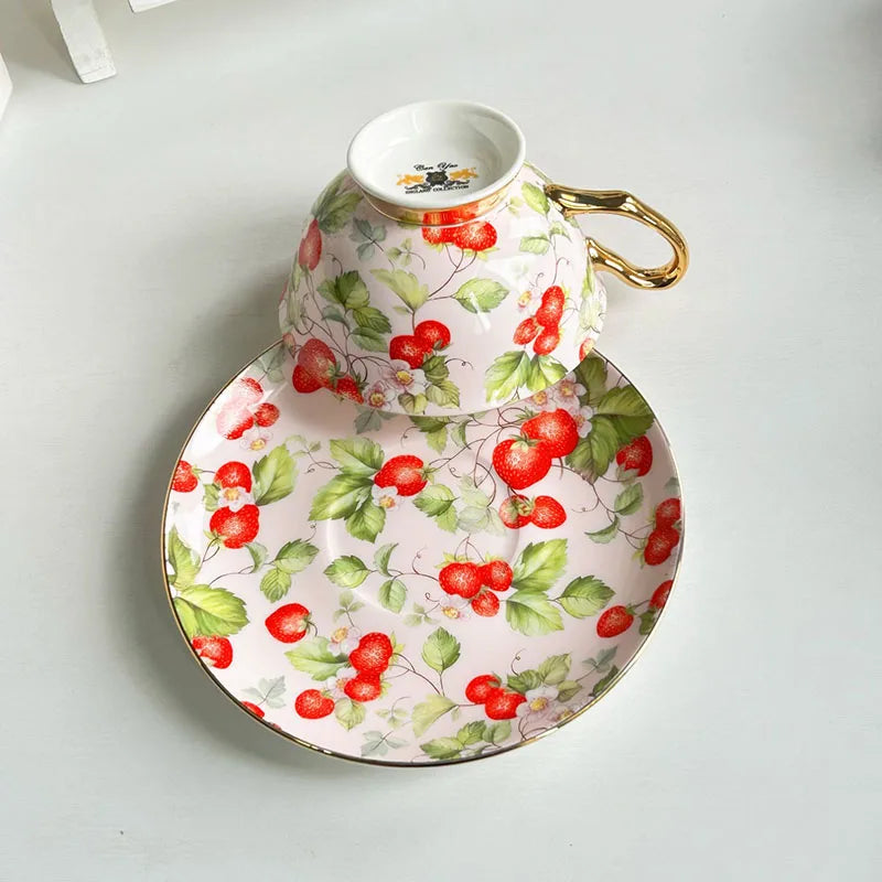 Afralia™ Flowers Pattern Porcelain Coffee Cup & Saucer Set - Exquisite Tea & Juice Mug