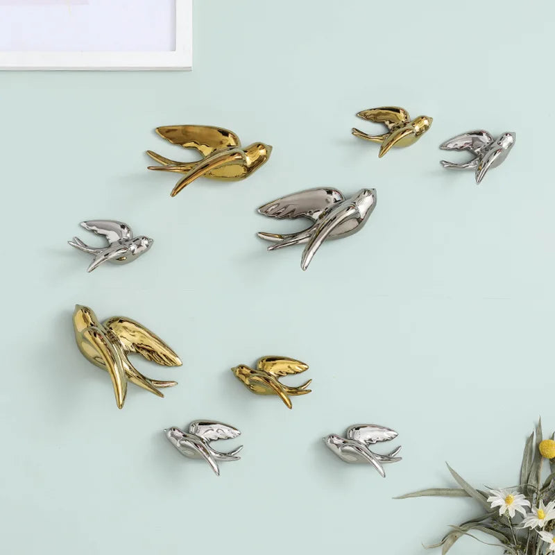 Afralia™ Golden Bird Swallow Sculpture Wall Decor Three-dimensional Handicrafts