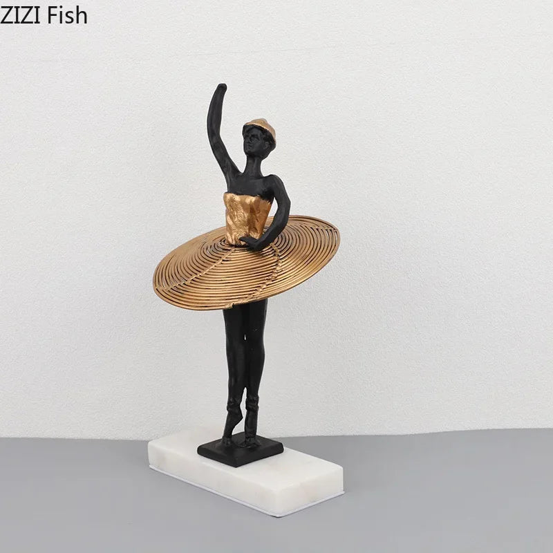 Afralia™ Golden Ballerina Sculpture Desk Ornament Aesthetic Room Decor Figure