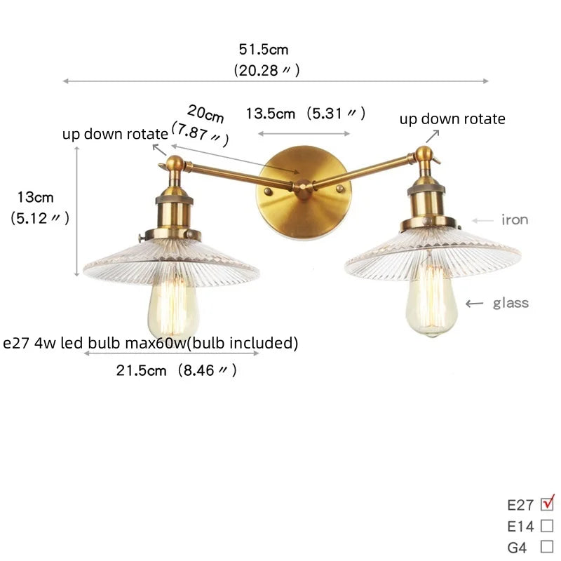 Afralia™ Vintage Gold 2-Head LED Wall Lamp for Aisle Hallway & Bedroom