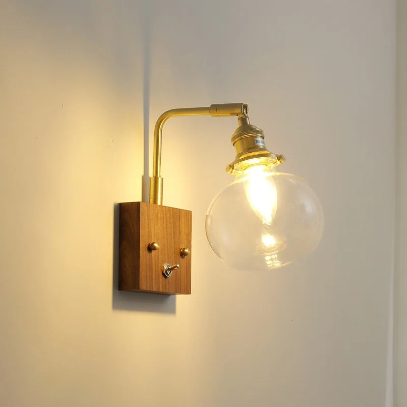 Afralia™ Clear Glass LED Wall Sconce Walnut Copper Modern Stair Light Fixtures