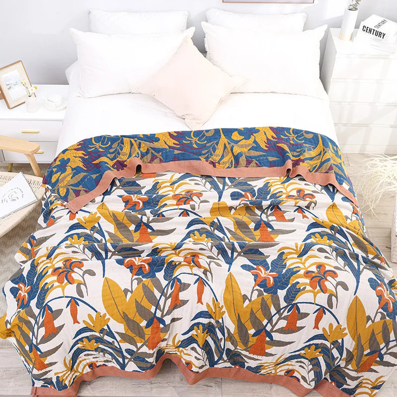 Afralia™ Floral Yarn-Dyed Jacquard Cotton Blanket - Summer 200x230cm (150x200cm)