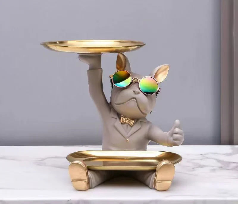 Afralia™ French Bulldog Tray Statue: Stylish Bulldog Storage Decor for Modern Home & Office.