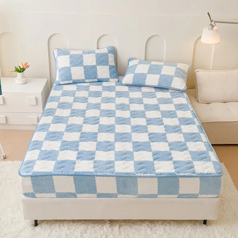 Afralia™ High Grade Milk Velvet Patchwork Bedspreads Geometric Pattern Thicken Bedsheet