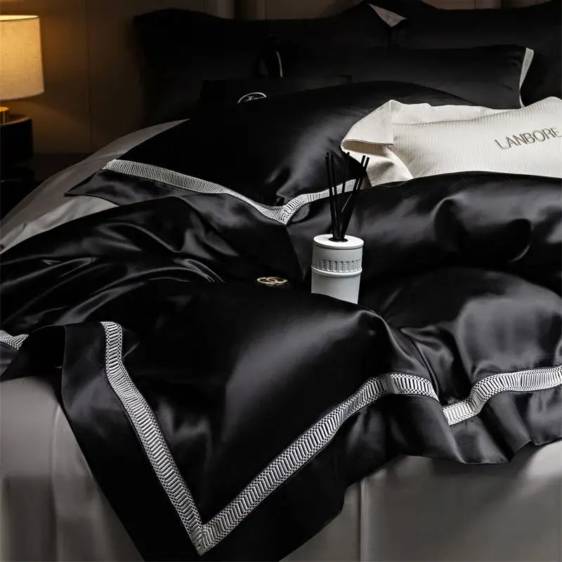 Afralia™ Mulberry Silk Blend & Cotton Patchwork Duvet Cover Set with Bed Sheet & Pillowcases