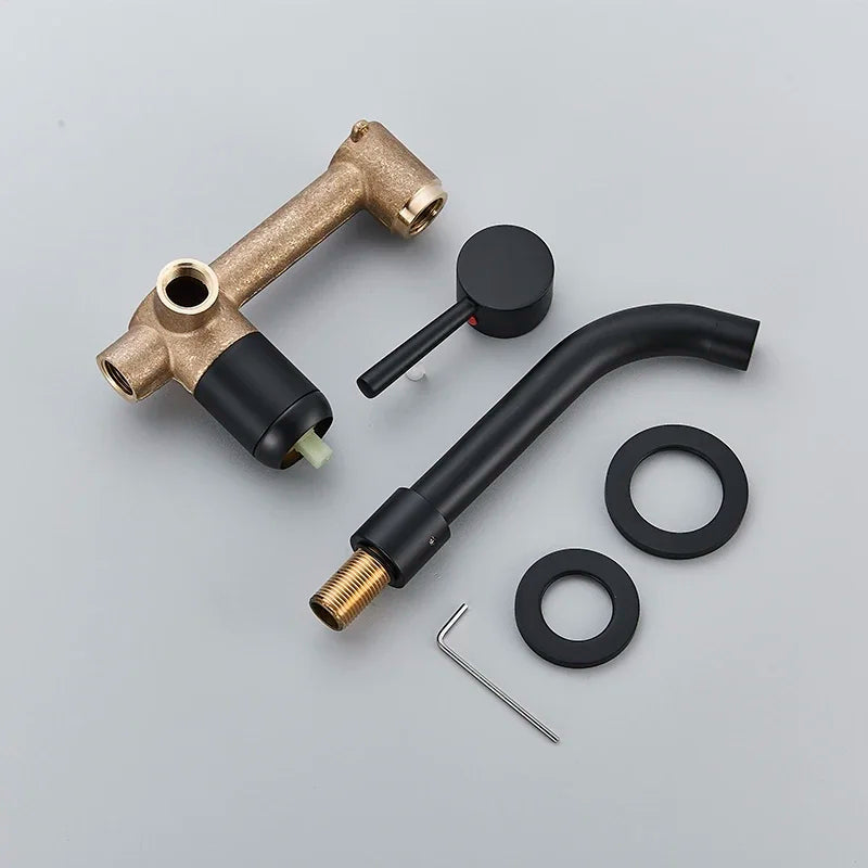 Afralia™ Matte Black Wall Mounted Wash Basin Faucet, Single Handle Cold and Hot Mixer