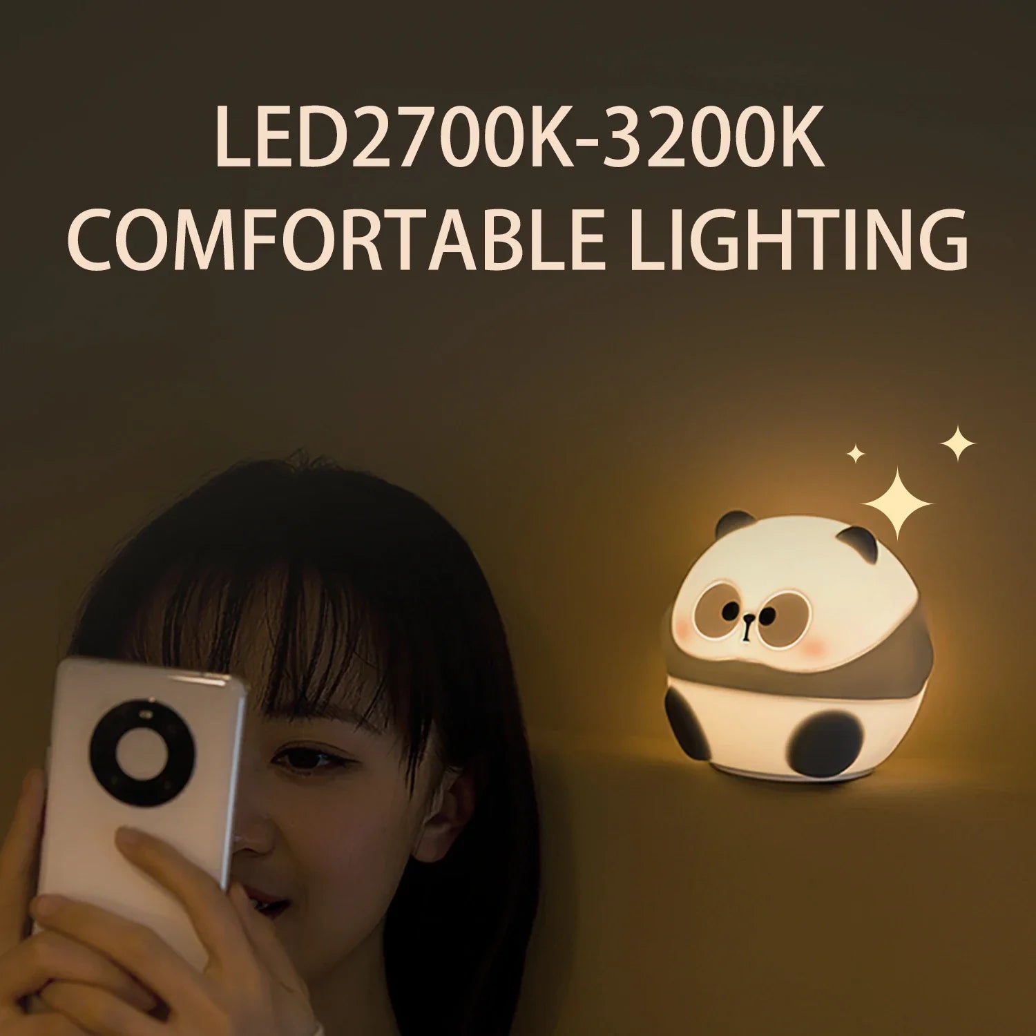 Afralia™ Cute Panda Silicone LED Night Light USB Rechargeable Timer Sleep Lamp