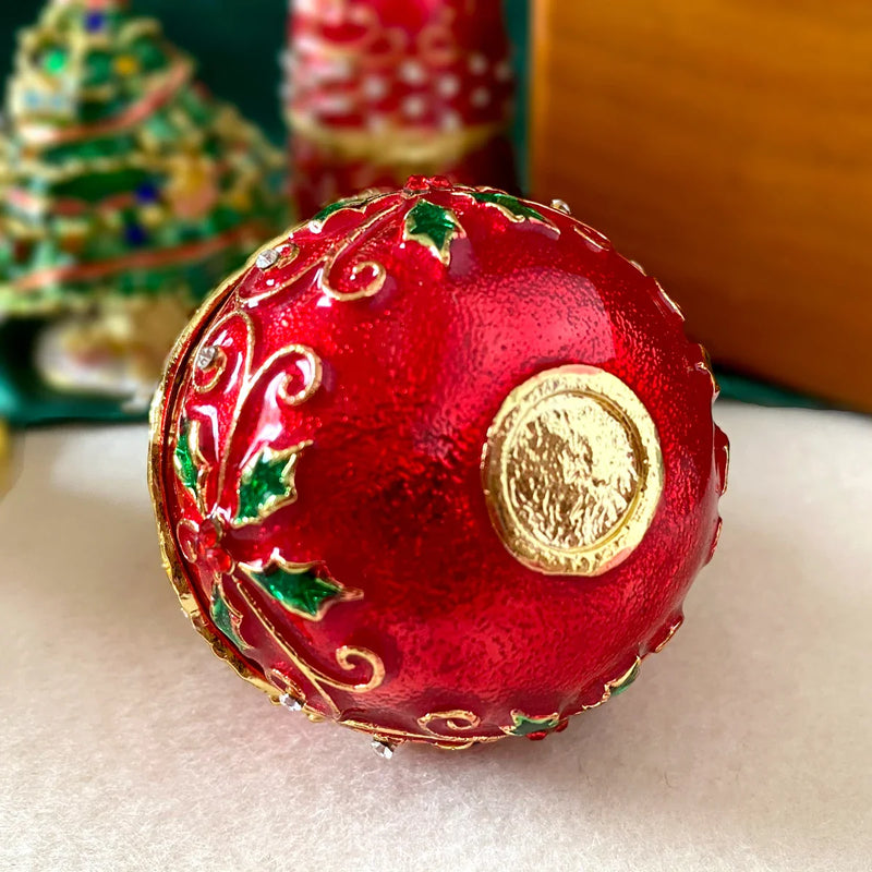 Afralia™ Jingle Bell Trinket Box With Crystals, Hand-painted, Christmas Tree Decor