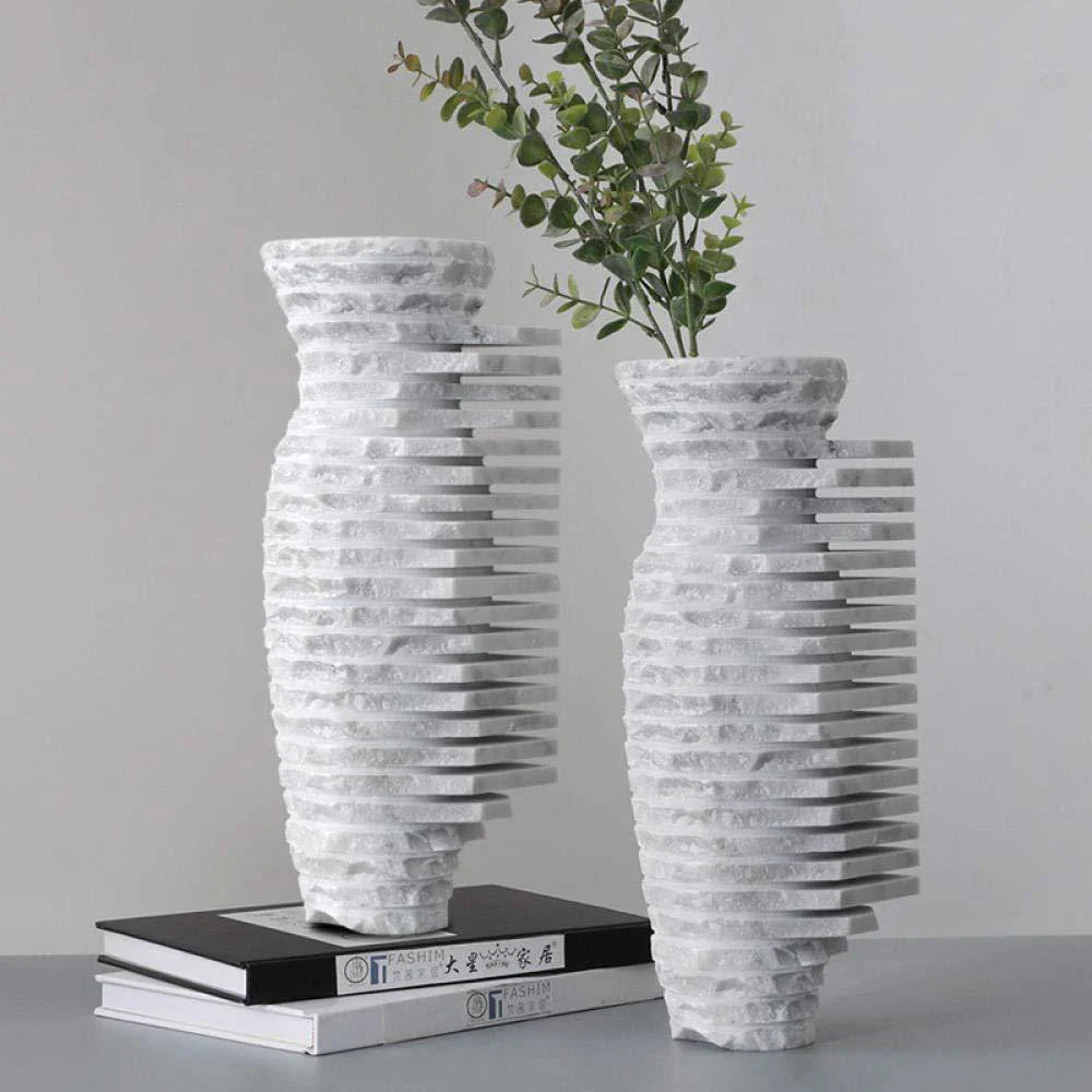 Afralia™ Volakos White Marble Vase Luxury Decorative Flower Vase