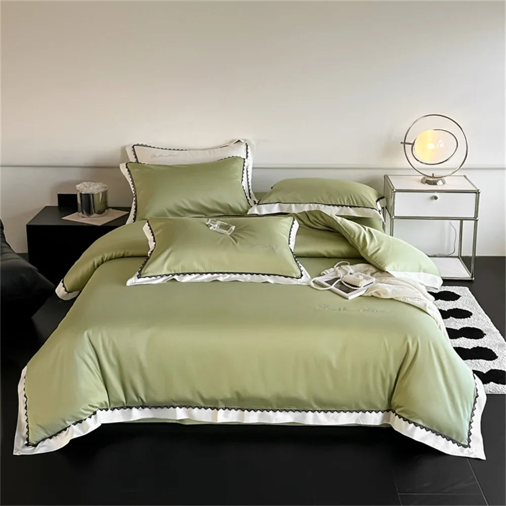 Afralia™ Hot Diamond Lace Egyptian Cotton Bedding Set: Sheet, Pillowcase, Duvet Cover, Full-Queen-King Size