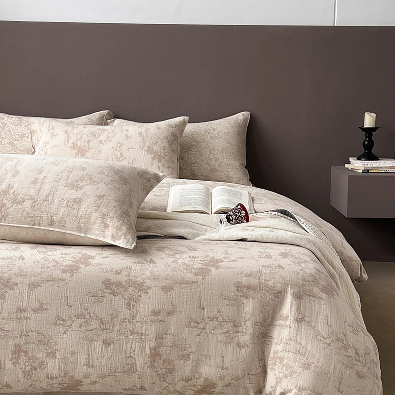 Afralia™ Linen Cotton Jacquard Bedding Set with Duvet, Sheet, and Pillowcases