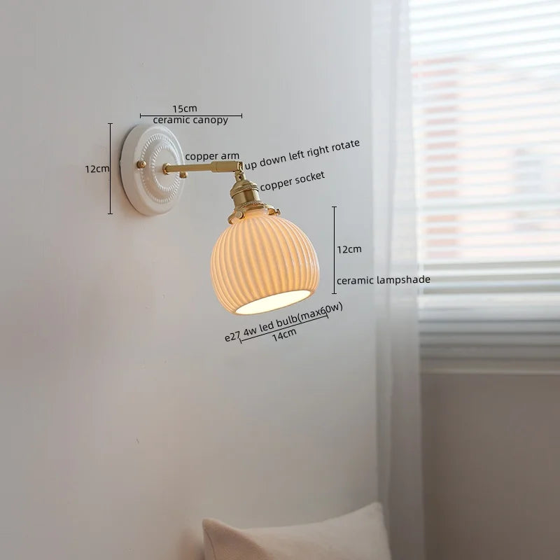 Afralia™ Vintage Ceramic LED Wall Sconce Light with Copper Pull Chain Switch