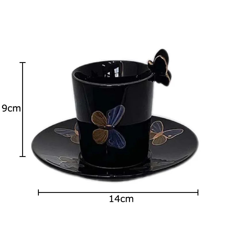 Afralia™ Butterfly Pattern Ceramic Cup & Saucer Set for Dining Table and Coffee