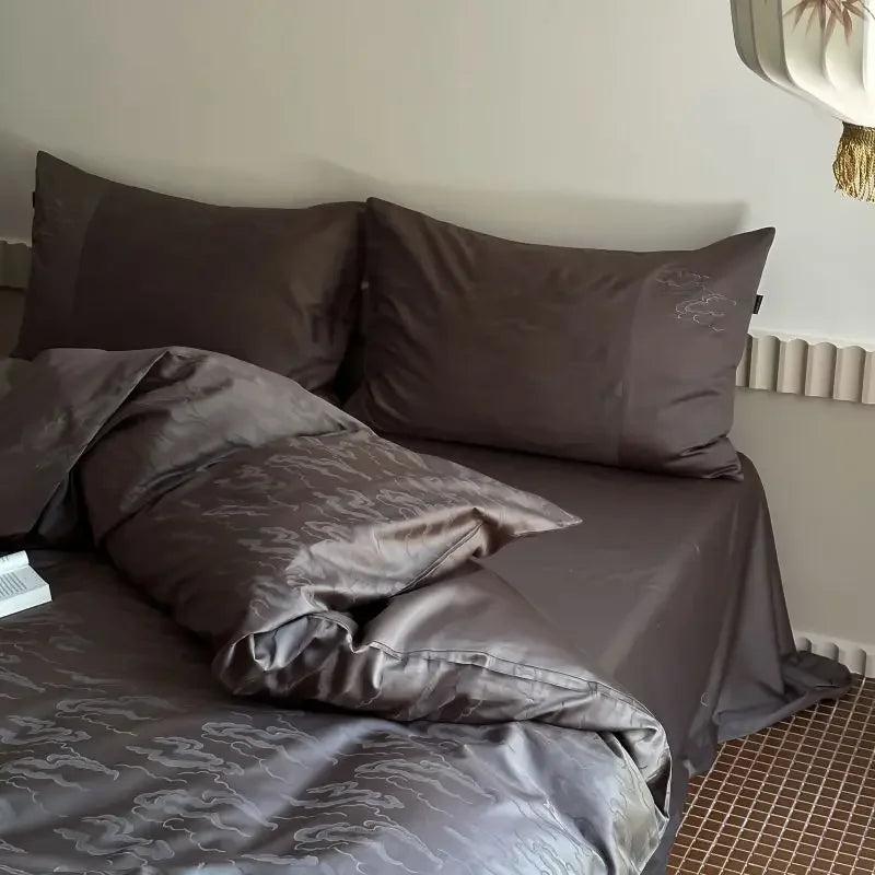 Afralia™ Chinese Style 100% Cotton Jacquard Duvet Cover Set - Luxury Queen Bedding