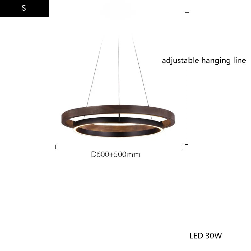 Afralia™ Wood Grain Chandelier: Minimalist Round LED Hanging Light Fixture for Home Decor
