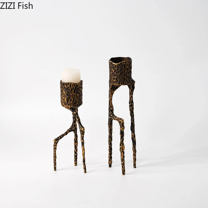 Afralia™ Trio Alloy Candle Holders Desk Decor Romantic Candlestick Aesthetic Room Decor