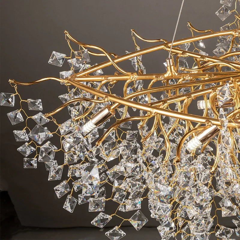 Afralia™ Gold Crystal Chandelier LED Round Light Island Branch Chandelier