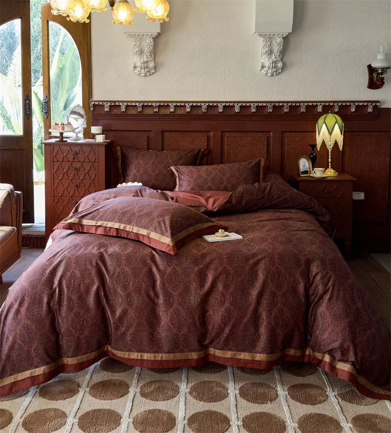 Afralia™ Vintage Digital Bedding Set 1000TC Egyptian Cotton Duvet Cover Set with Sheet & Pillowcases