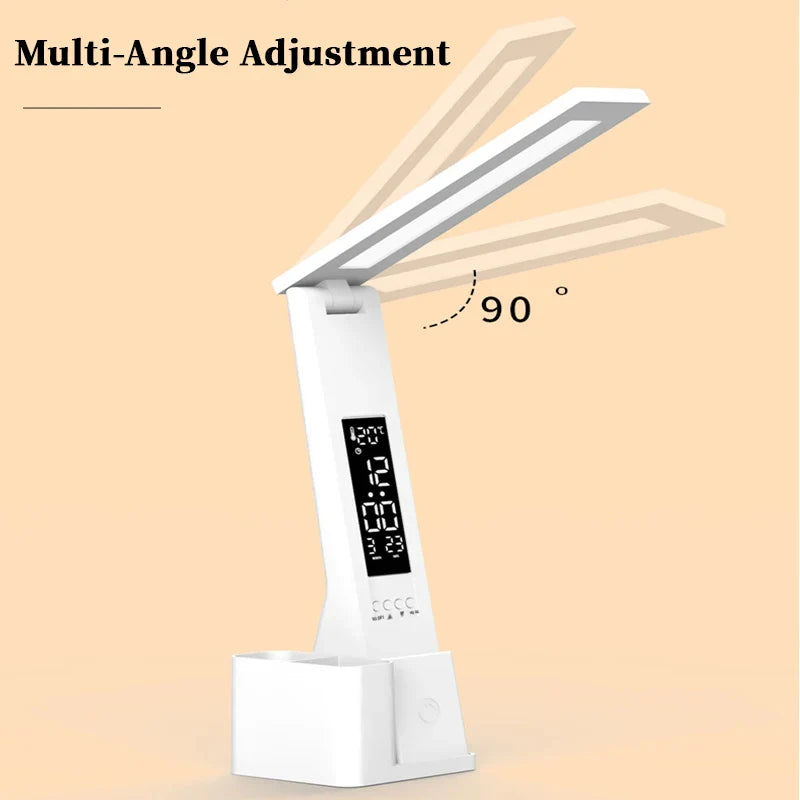 Afralia™ Touch LED Desk Lamp with Calendar Clock Night Light for Study Reading